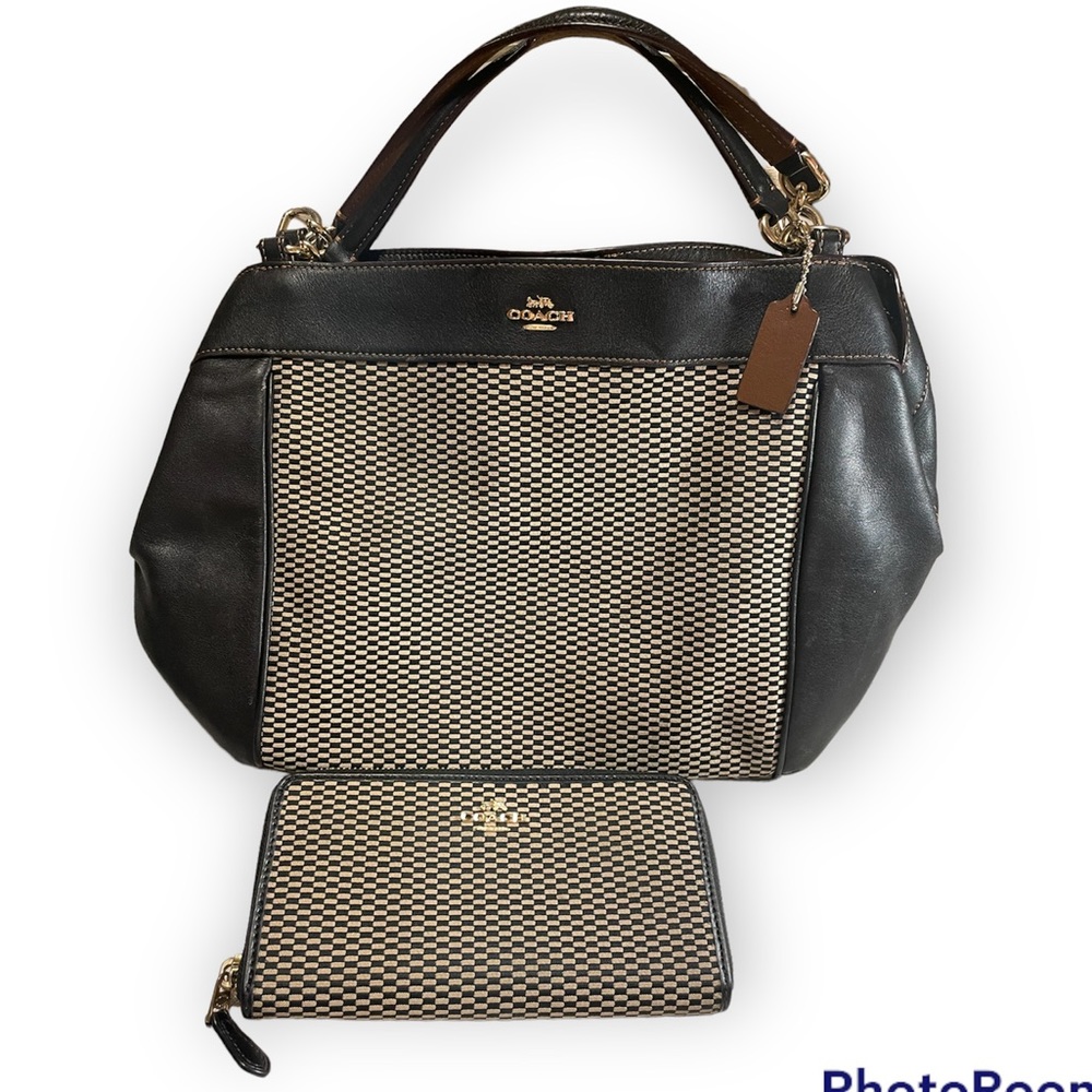 Coach Black Shoulder Bag with Gold Accents comes with Matching Wallet